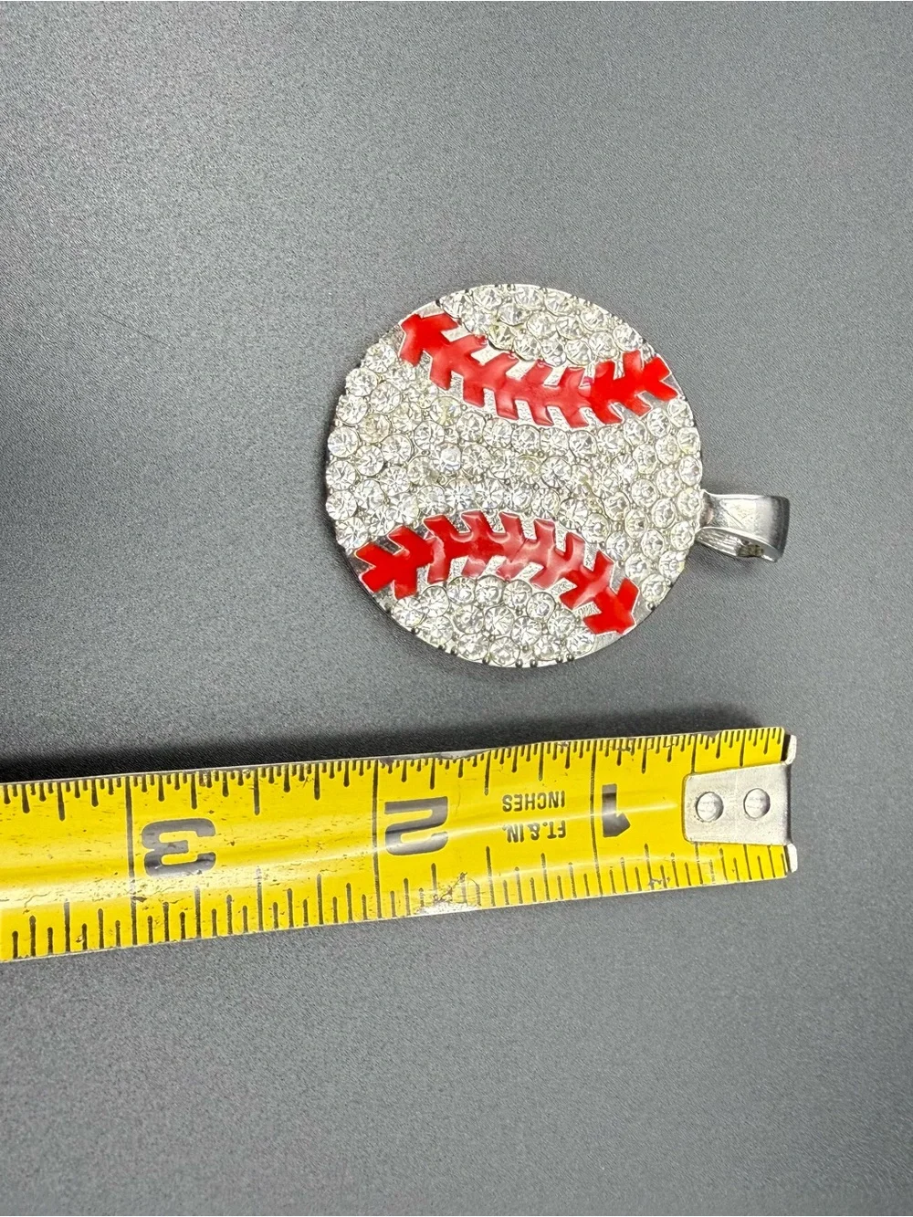 Crystal Baseball Pendant Necklace - Red and Silver